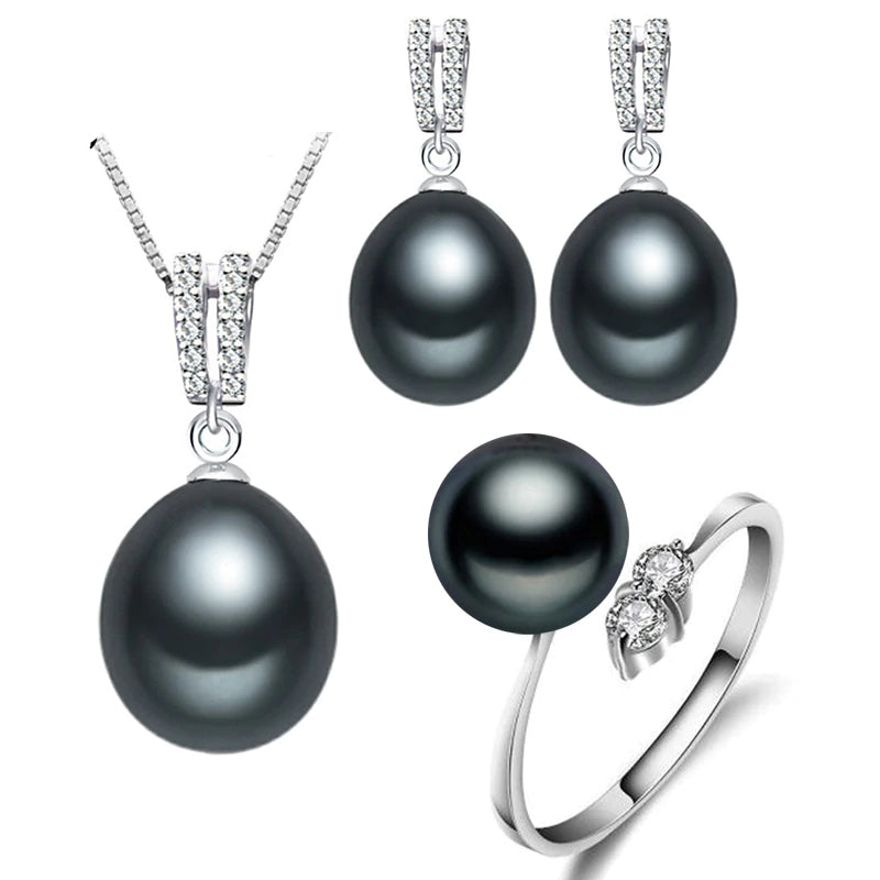 Classic 925 Silver Pearls Women's Jewelry 4 pcs Set