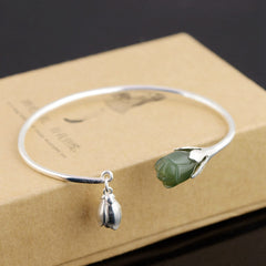 Jade Tulip Sterling Silver Bangle Bracelet