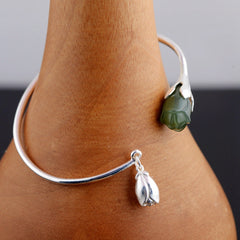 Jade Tulip Sterling Silver Bangle Bracelet