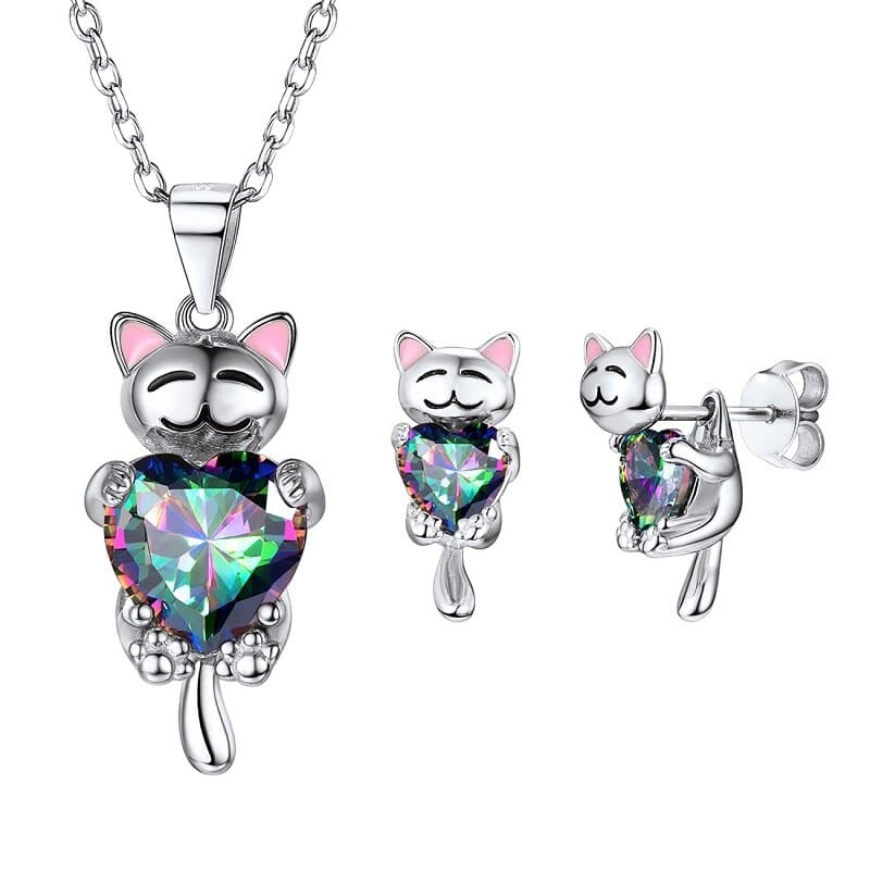 Mystery Topaz Cute Cat Design Women's Jewelry Set