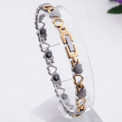 Women's Two Tone Hearts Magnetic Bracelet