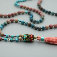 Knotted Beaded Tassel Necklace for Women