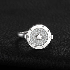925 Sterling Silver Star Patterned Adjustable Ring