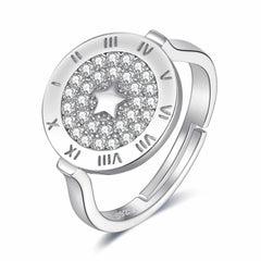 925 Sterling Silver Star Patterned Adjustable Ring