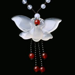 Natural White Jade Butterfly Pendant