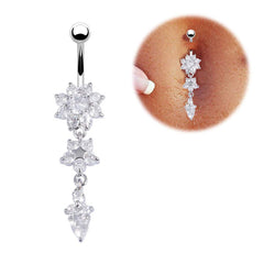 Dangle Flower Design Belly Piercing with Crystals