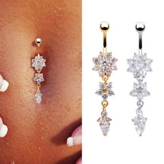 Dangle Flower Design Belly Piercing with Crystals