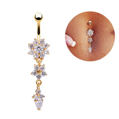 Dangle Flower Design Belly Piercing with Crystals