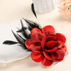 Colorful Flower Lapel Pin with Feathers