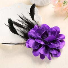 Colorful Flower Lapel Pin with Feathers
