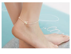 Cute Silver Anklet with Daisy Flower