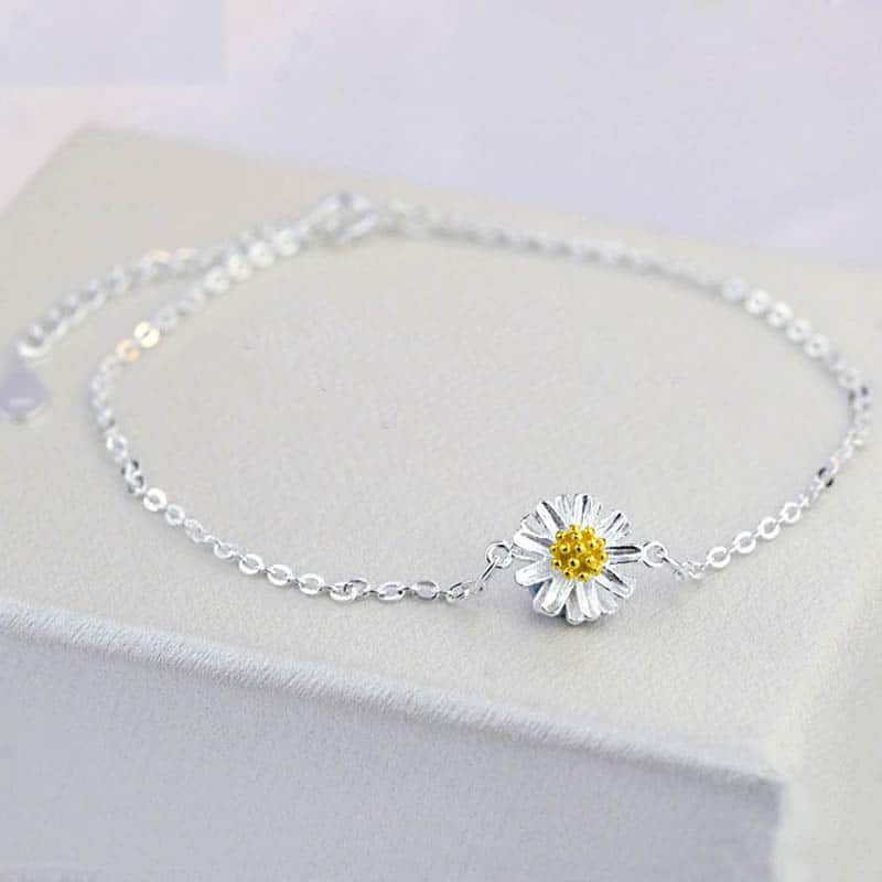 Cute Silver Anklet with Daisy Flower