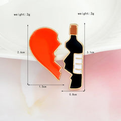 Metal Enamel Broken Heart and Wine Bottle, 2pcs/set