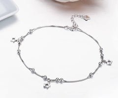 Silver Anklet with Star Charms