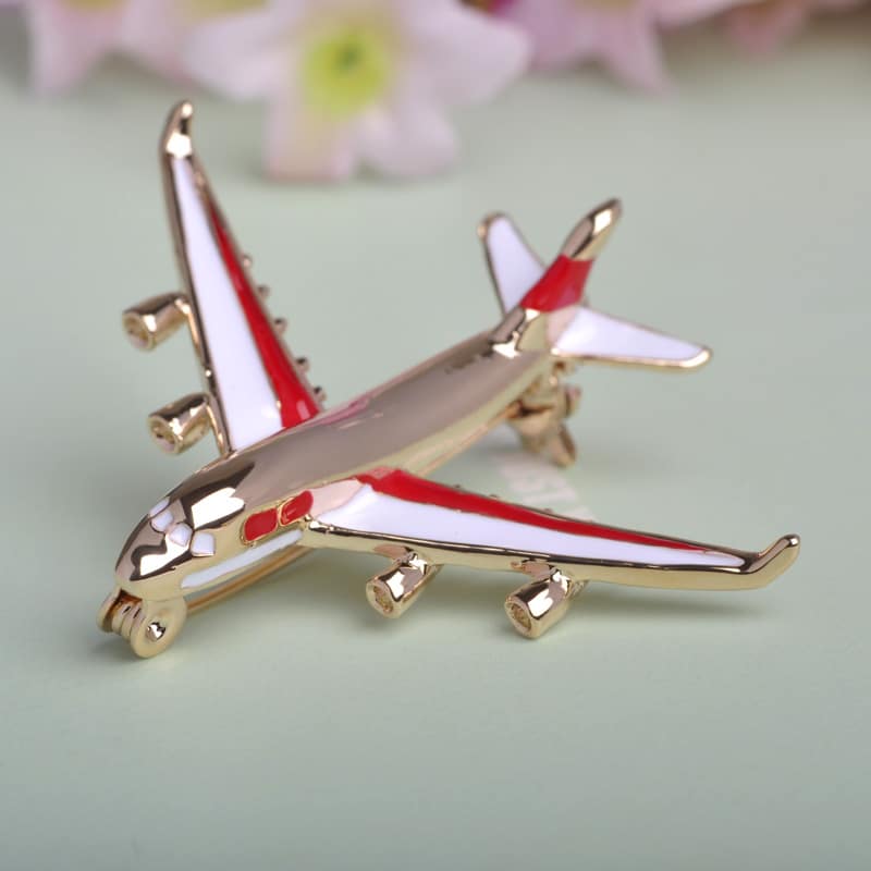 Cute Airplane Shaped Shiny Metal Brooch
