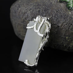 Natural White Jade Silver Peacock Pendant
