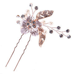 Floral Rose Gold Hair Pin with Pearls