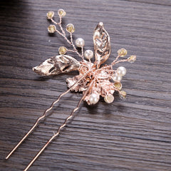 Floral Rose Gold Hair Pin with Pearls