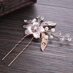 Floral Rose Gold Hair Pin with Pearls