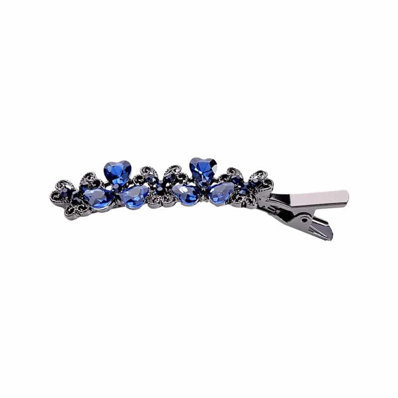 Black Women's Barrette with Blue Rhinestones