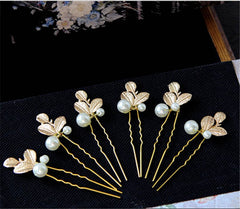 Leaf Design Hairpins with Pearls