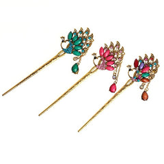 Bright Peacock Rhinestone Hair Pin