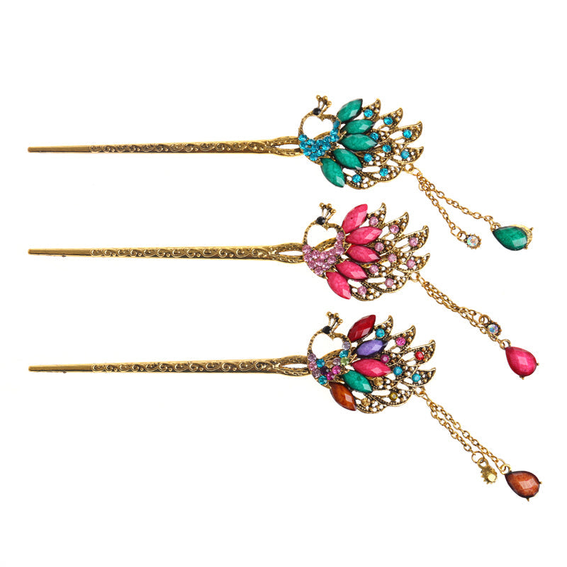 Bright Peacock Rhinestone Hair Pin