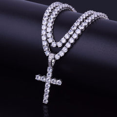 Men's Cross Shaped Rhinestones Decorated Pendant Necklace