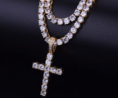 Men's Cross Shaped Rhinestones Decorated Pendant Necklace