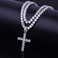 Men's Cross Shaped Rhinestones Decorated Pendant Necklace