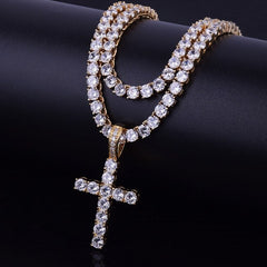 Men's Cross Shaped Rhinestones Decorated Pendant Necklace