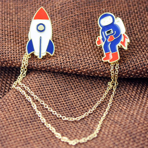 Creative Astronautics Themed Enameled Metal Brooch