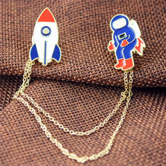 Creative Astronautics Themed Enameled Metal Brooch