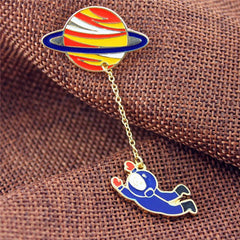 Creative Astronautics Themed Enameled Metal Brooch
