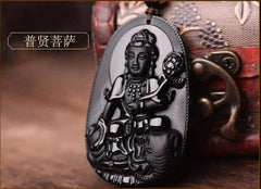 Black Obsidian Carved Buddha Pendant Necklace