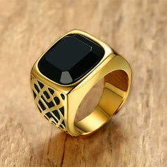 Men's Square Black Stone Rings