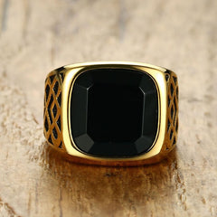 Men's Square Black Stone Rings
