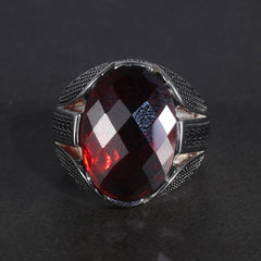Men's Pure 925 Sterling Silver Ring with Red Stone