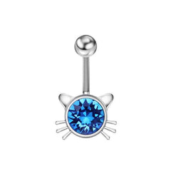 Charming Cat Shaped Jeweled Steel Belly Ring