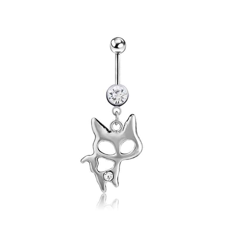 Stylish Cat Shaped Jeweled Surgical Steel Belly Ring