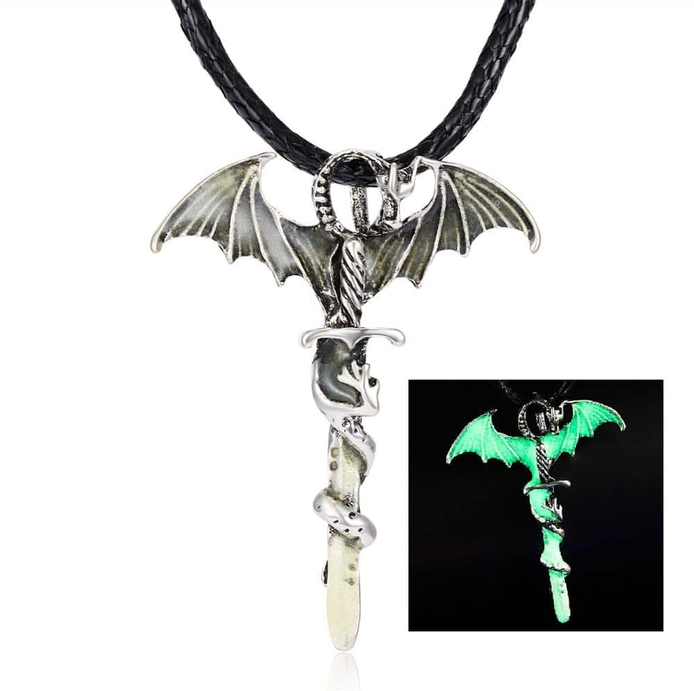 Fluorescent Vintage Luminous Dragon Silhouette Necklace