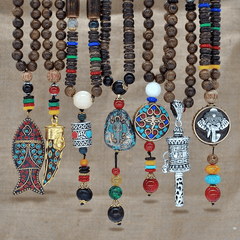 Boho African Style Wooden Men's Pendant Necklace