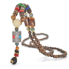 Boho African Style Wooden Men's Pendant Necklace
