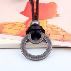 Men's Pagan Leather Necklace with Metal Ring Pendant