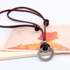 Men's Pagan Leather Necklace with Metal Ring Pendant