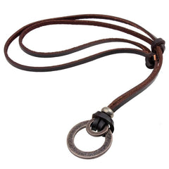Men's Pagan Leather Necklace with Metal Ring Pendant