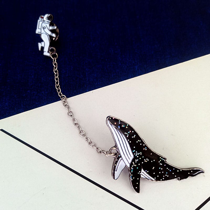 Women's Cartoon Space Whale Metal Pin