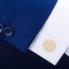 Men's Round Crystal Patterned Cuff Links