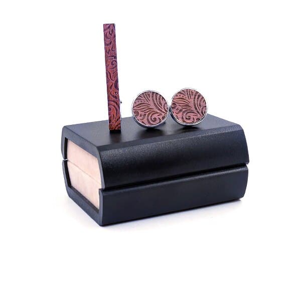 Men's Vintage Wooden Cufflinks and Tie Clip