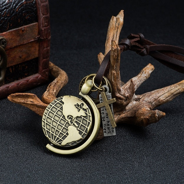 Men's Fashion Long Leather Pendant Necklace
